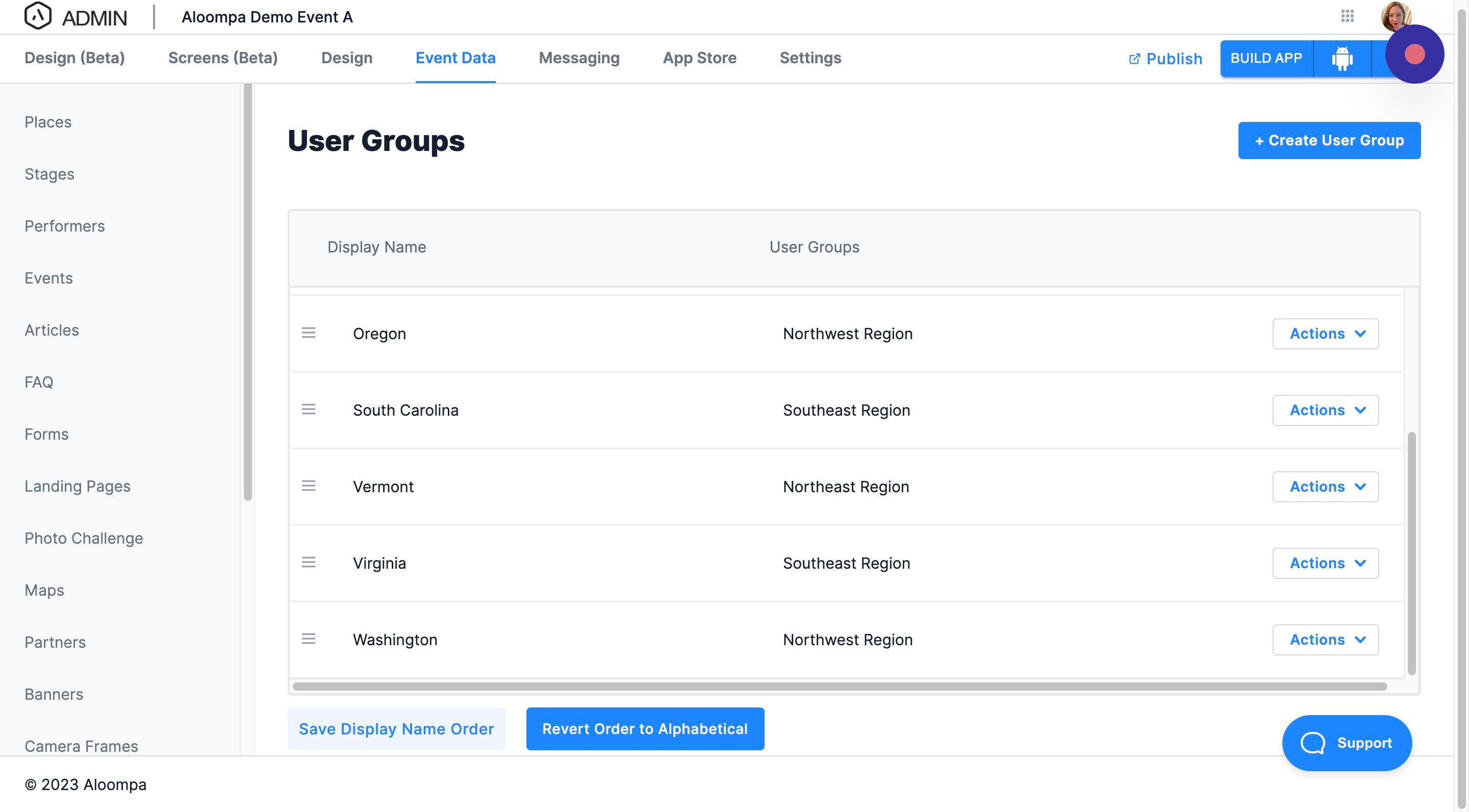 Screenshot of: Click "Save Display Name Order" or, if you want to discard your changes select "Revert Order to Alphabetical"