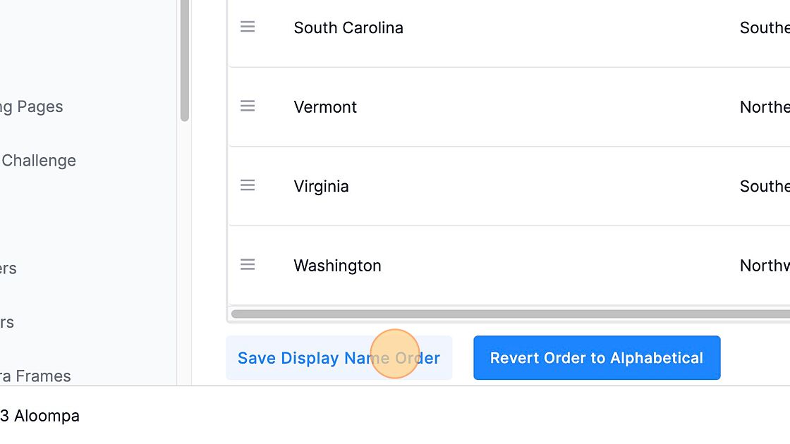 Screenshot of: Click "Save Display Name Order" or, if you want to discard your changes select "Revert Order to Alphabetical"