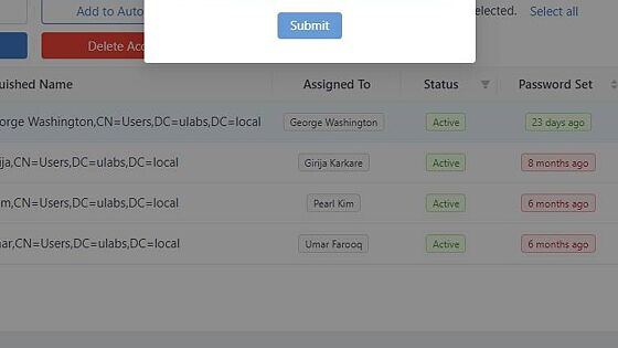 Screenshot of: Validate your GateKeeper Hub password to enable Auto-Update for the chosen AD Accounts.
