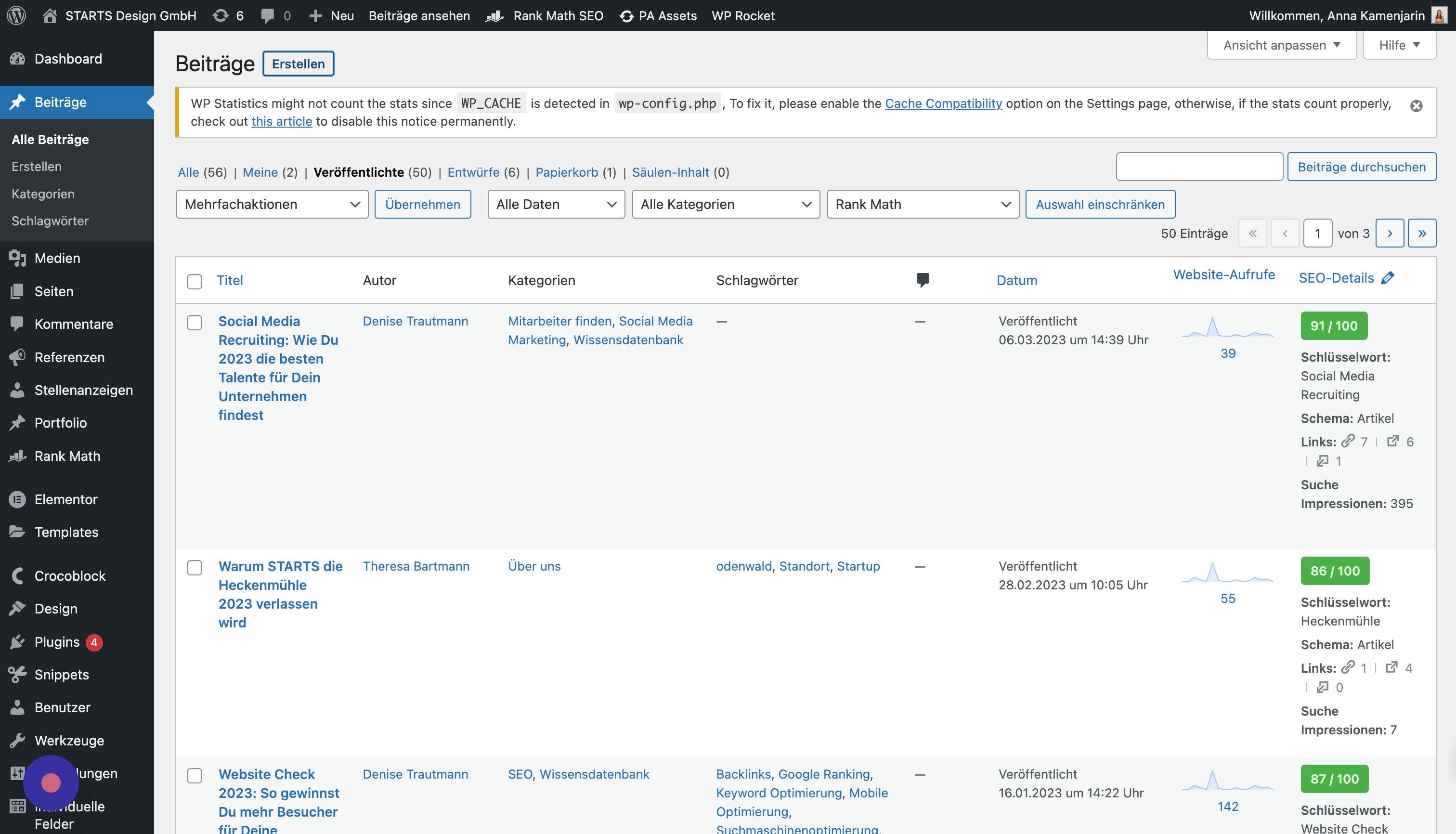 Screenshot of: Mit einem Klick auf "Erstellen" kreierst Du einen neuen Blogbeitrag. 
