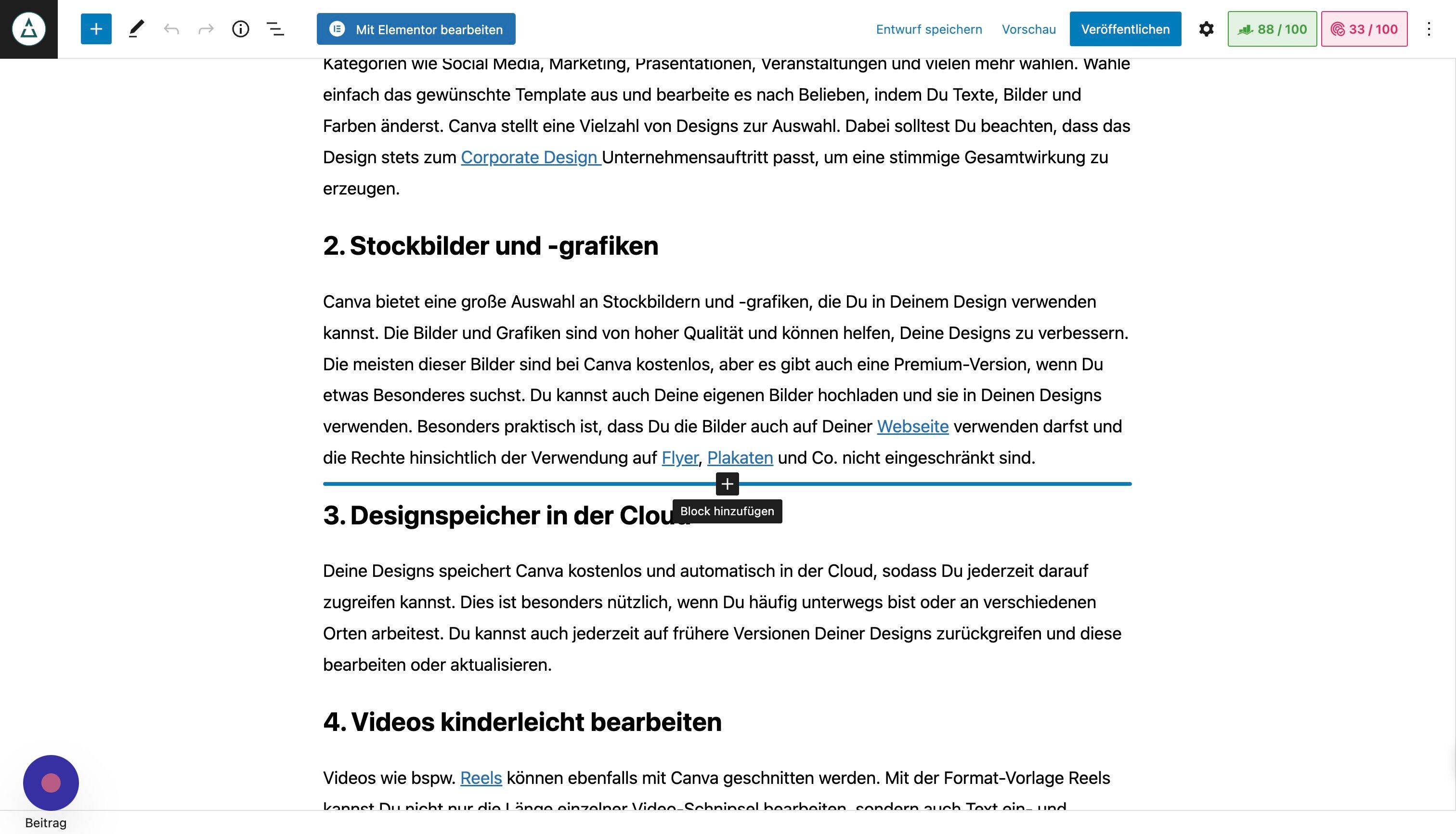 Screenshot of: Indem Du über den Text hoverst, wird ein Plus angezeigt. 