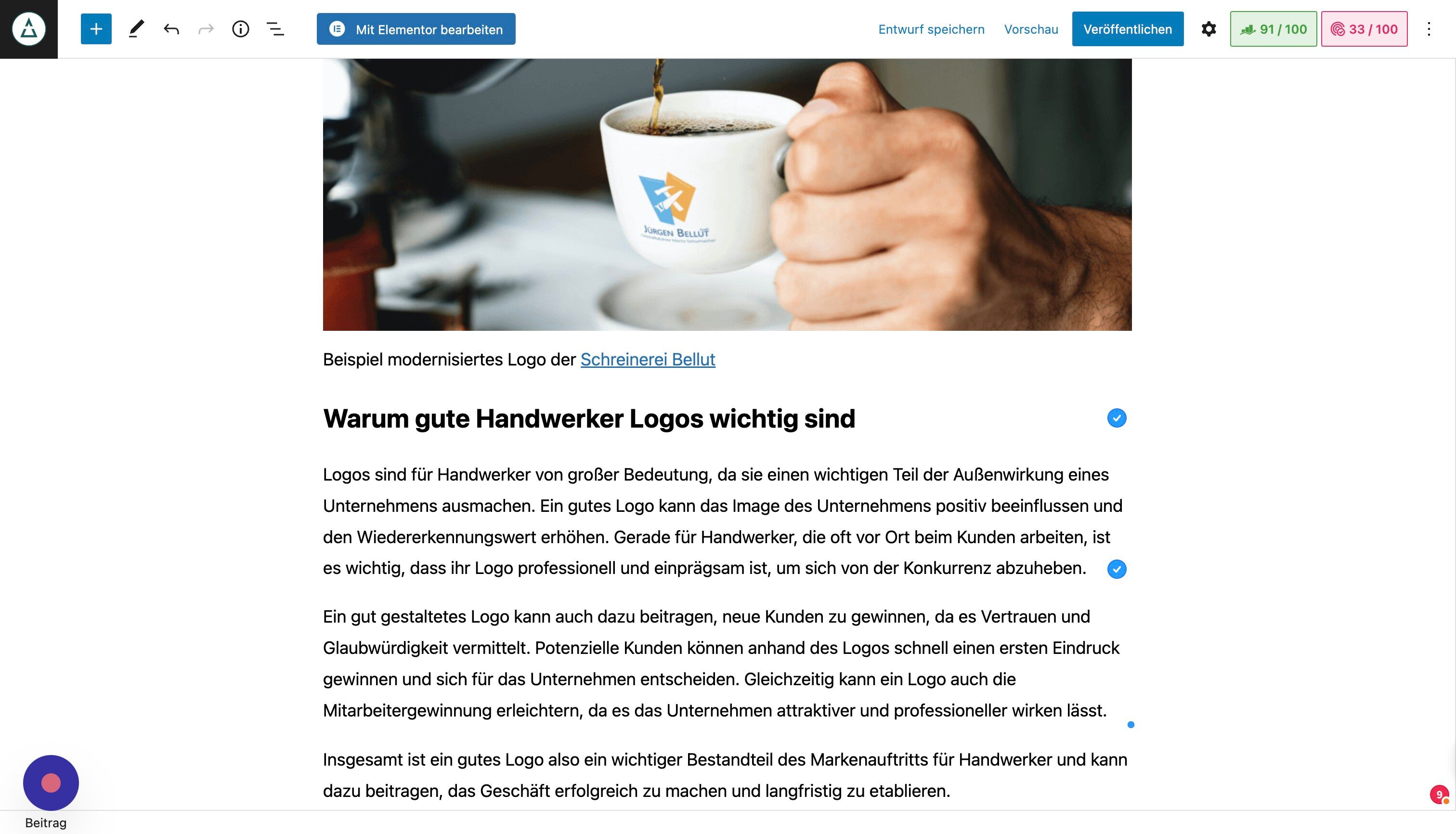Screenshot of: Du kannst auch Zwischnenüberschirften einfügen.
