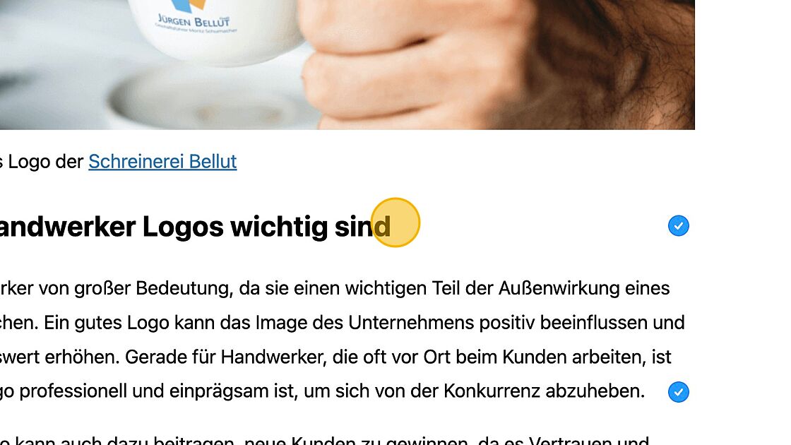 Screenshot of: Du kannst auch Zwischnenüberschirften einfügen.