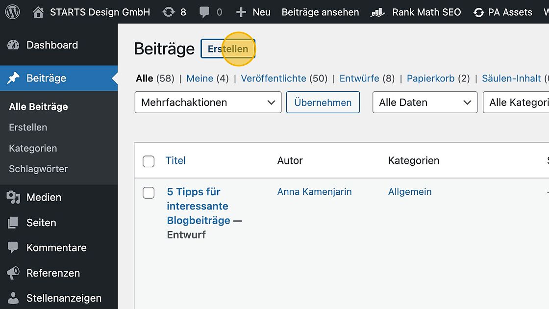 Screenshot of: Klicke auf "Erstellen".