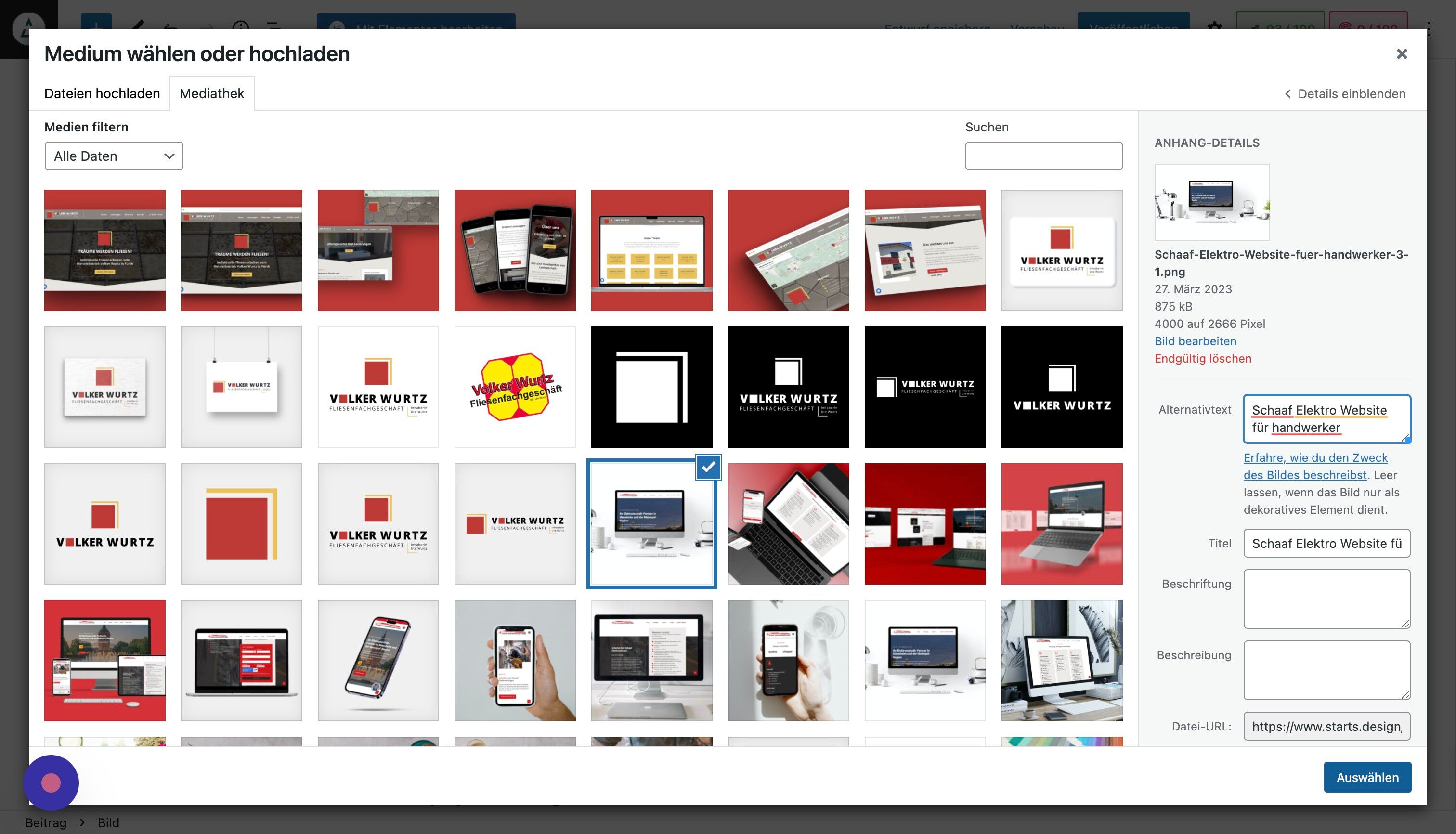 Screenshot of: Mit "Auswählen" fügst Du das Bild ein.