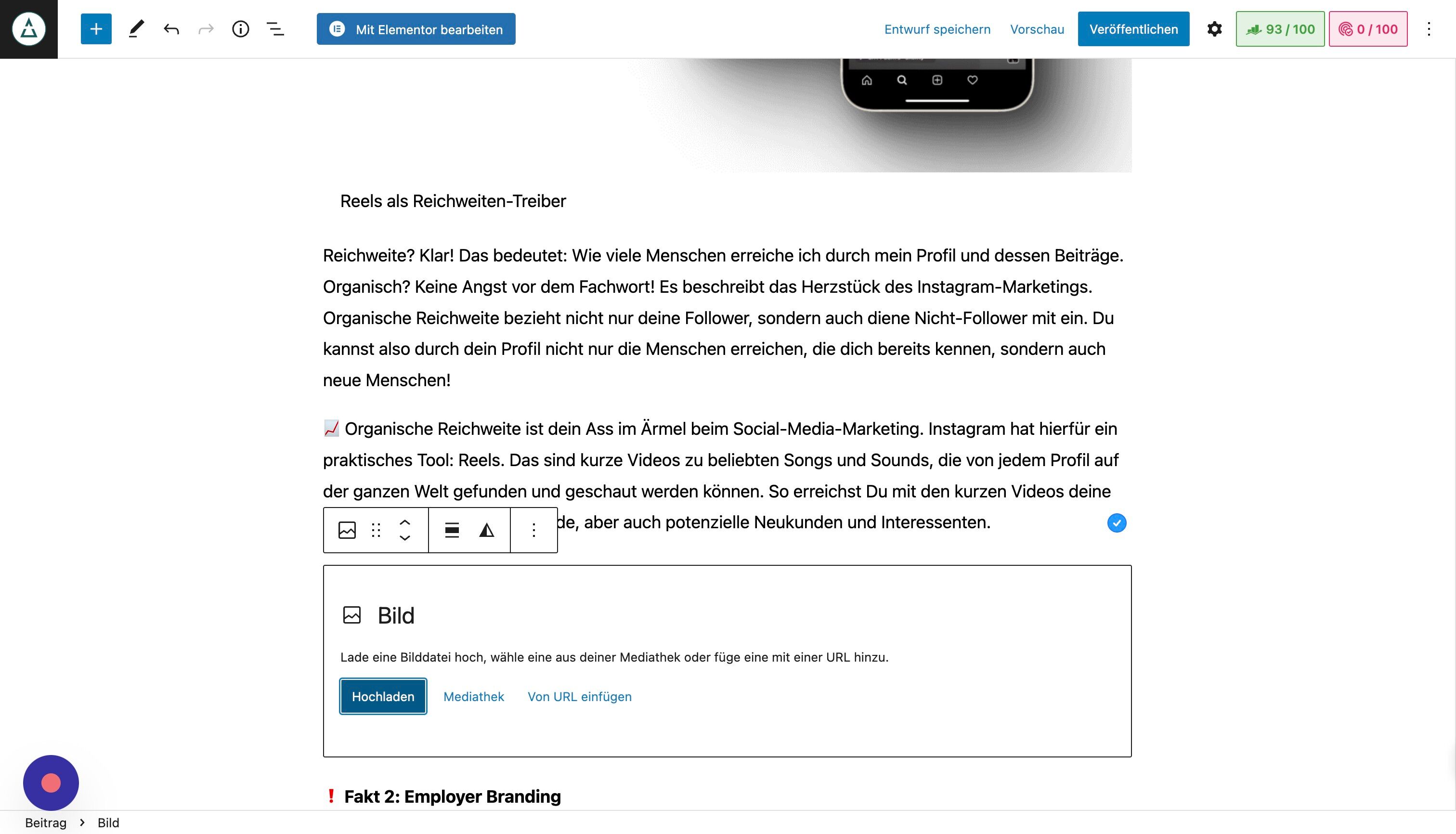 Screenshot of: Lade ein Bild hoch oder wähle eines aus deiner bestehenden Mediathek aus.