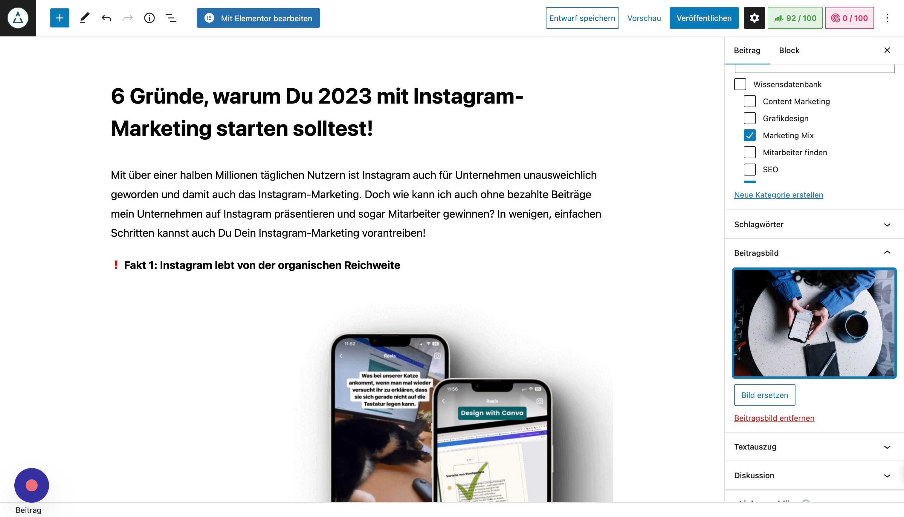 Screenshot of: Klicke auf "Entwurf speichern".