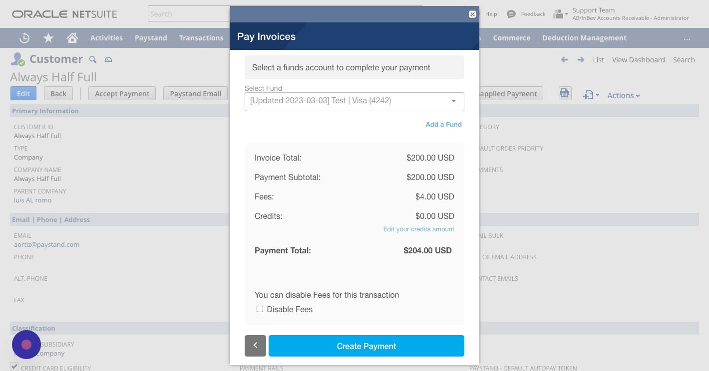 Screenshot of: Click "Create Payment"