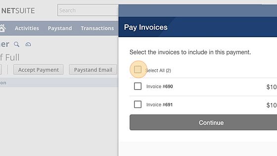 Screenshot of: Select the invoices you want to pay on behalf of the payer.