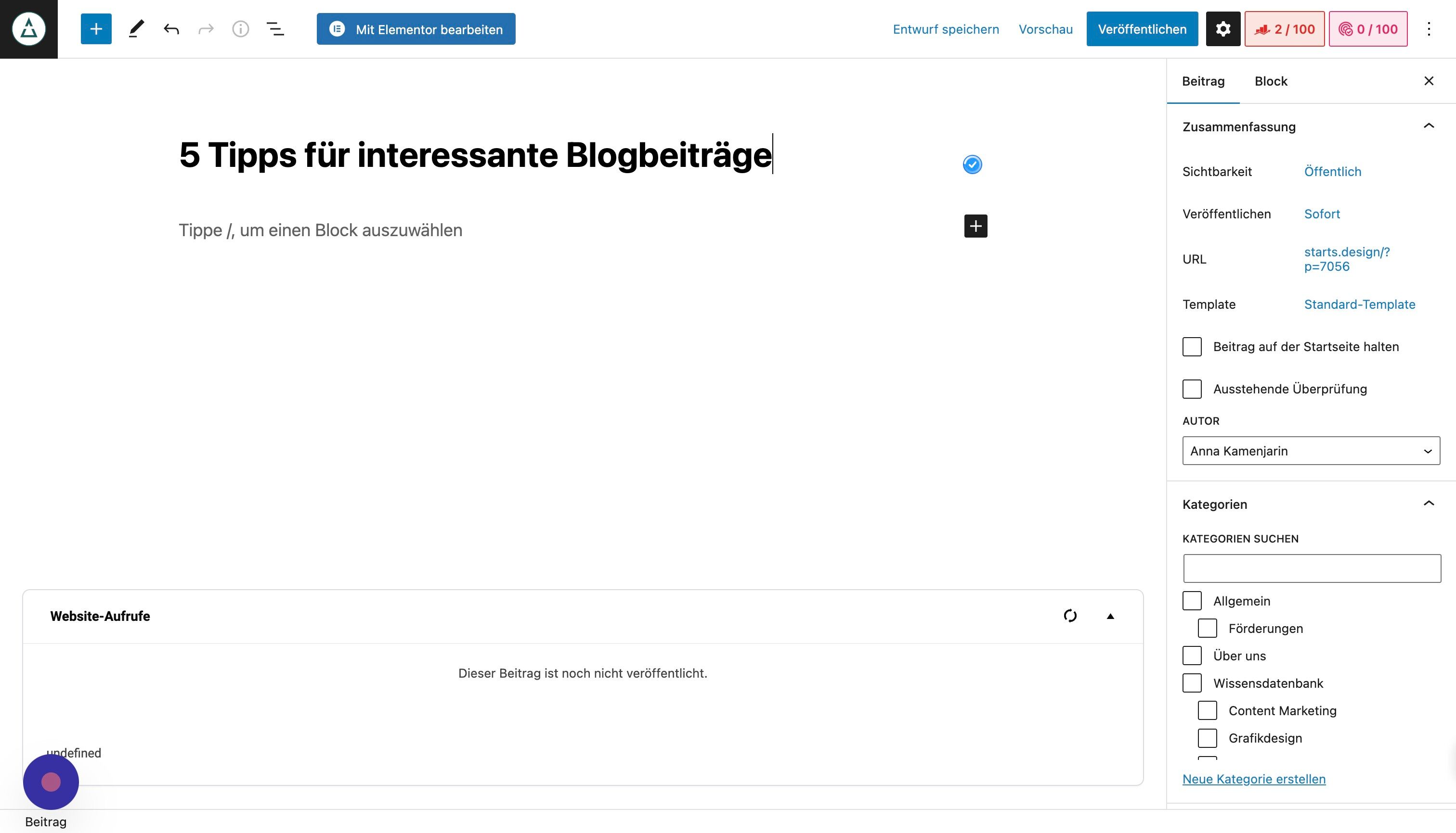 Screenshot of: Klicke auf den Rank-Math-Button