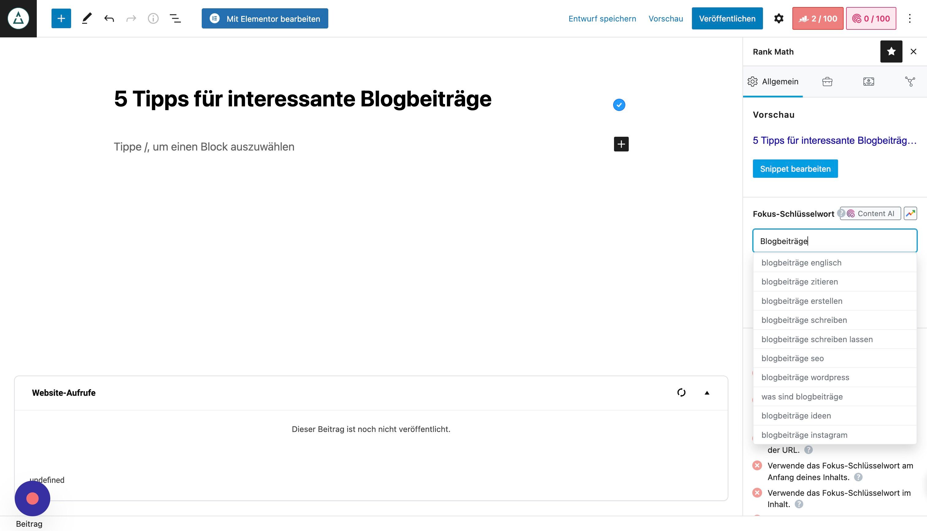 Screenshot of: Schreibe nun den Text für Deinen Blogbeitrag.