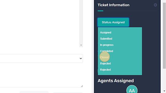 Screenshot of: Click "Closed" to close the ticket