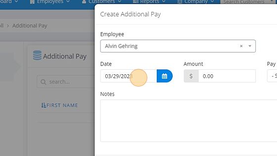 Screenshot of: Select the Date on which the pay should apply (This will display on the date chosen for payroll)