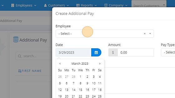 Screenshot of: Select the employee you wish to add the additional pay to