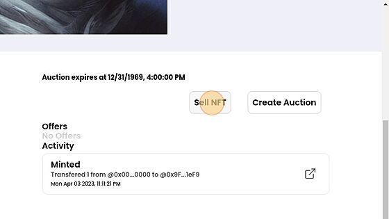 Screenshot of: Click "Sell NFT"