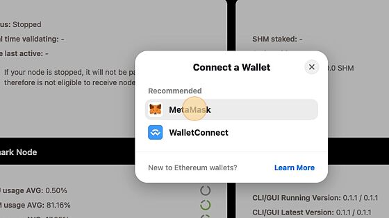 Screenshot of: Click "MetaMask" or "WalletConnect" for other wallets.