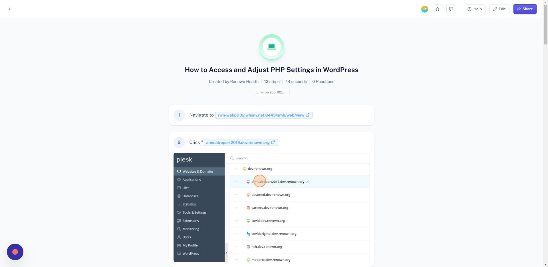 Screenshot of: Click "Share"