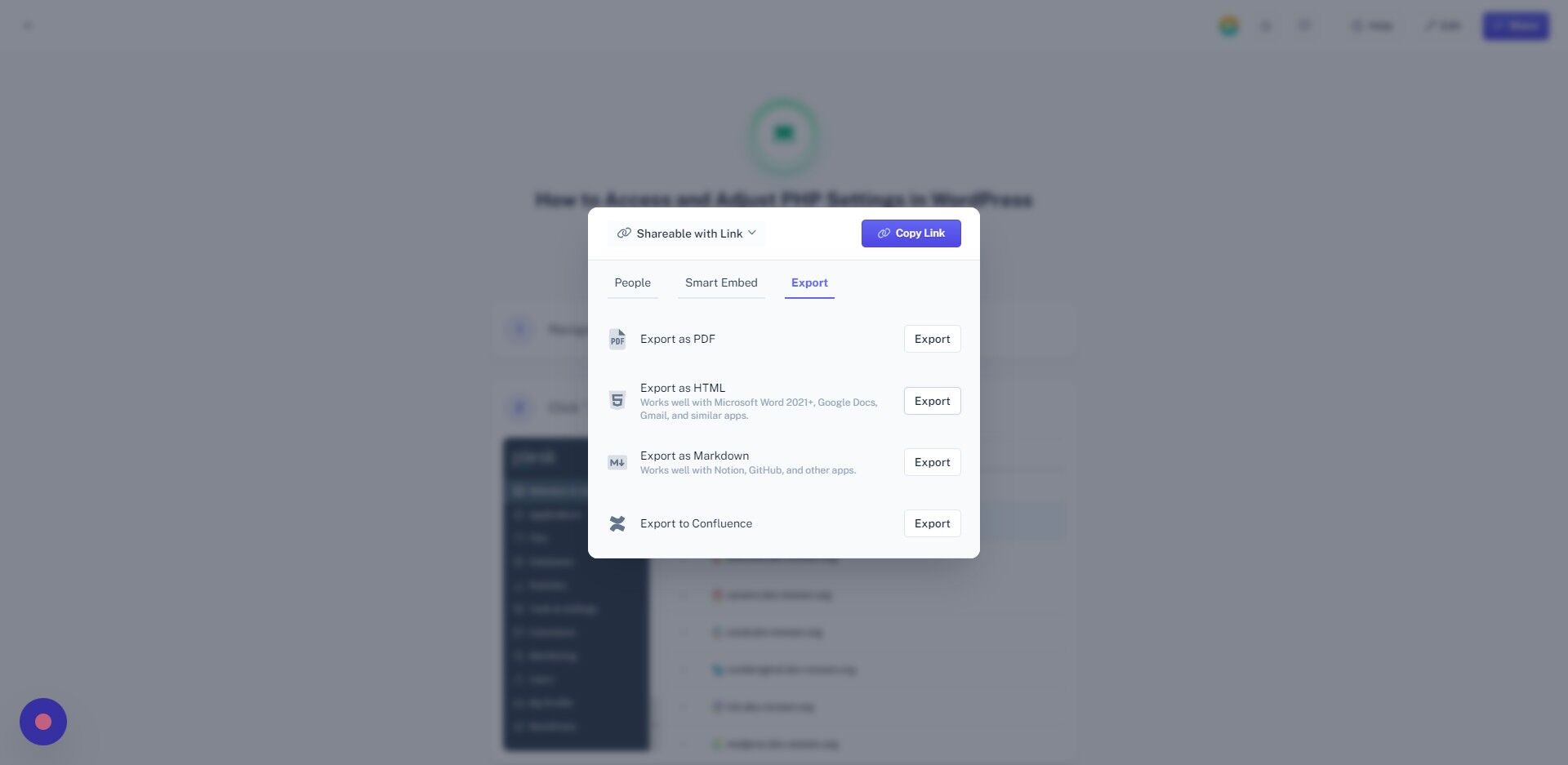 Screenshot of: Click "Export"
