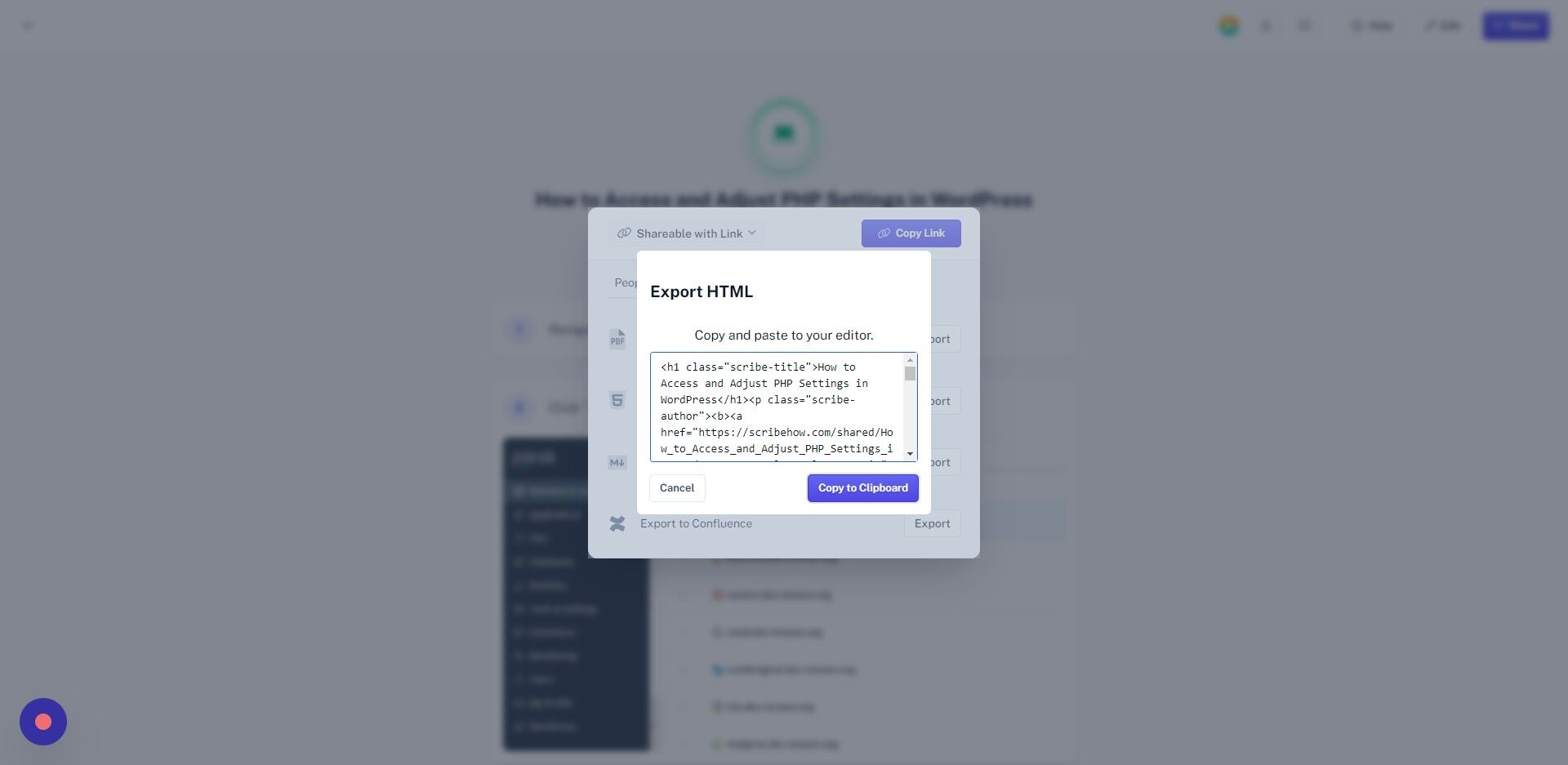Screenshot of: Click "Copy to Clipboard"