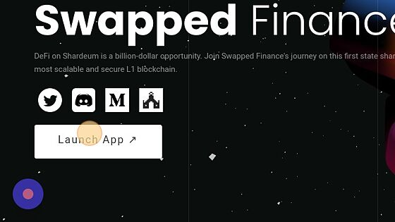 Screenshot of: Navigate to https://www.swapped.finance/
Click "Launch App ↗"
