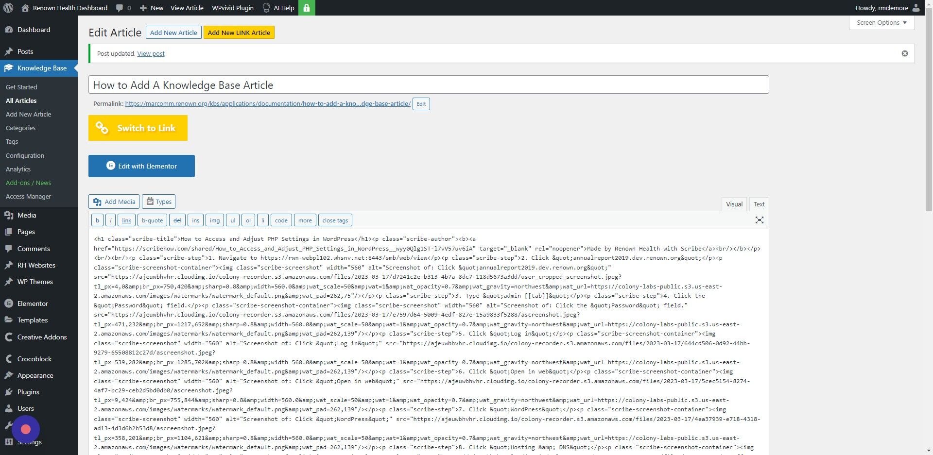 Screenshot of: Click "Visual"