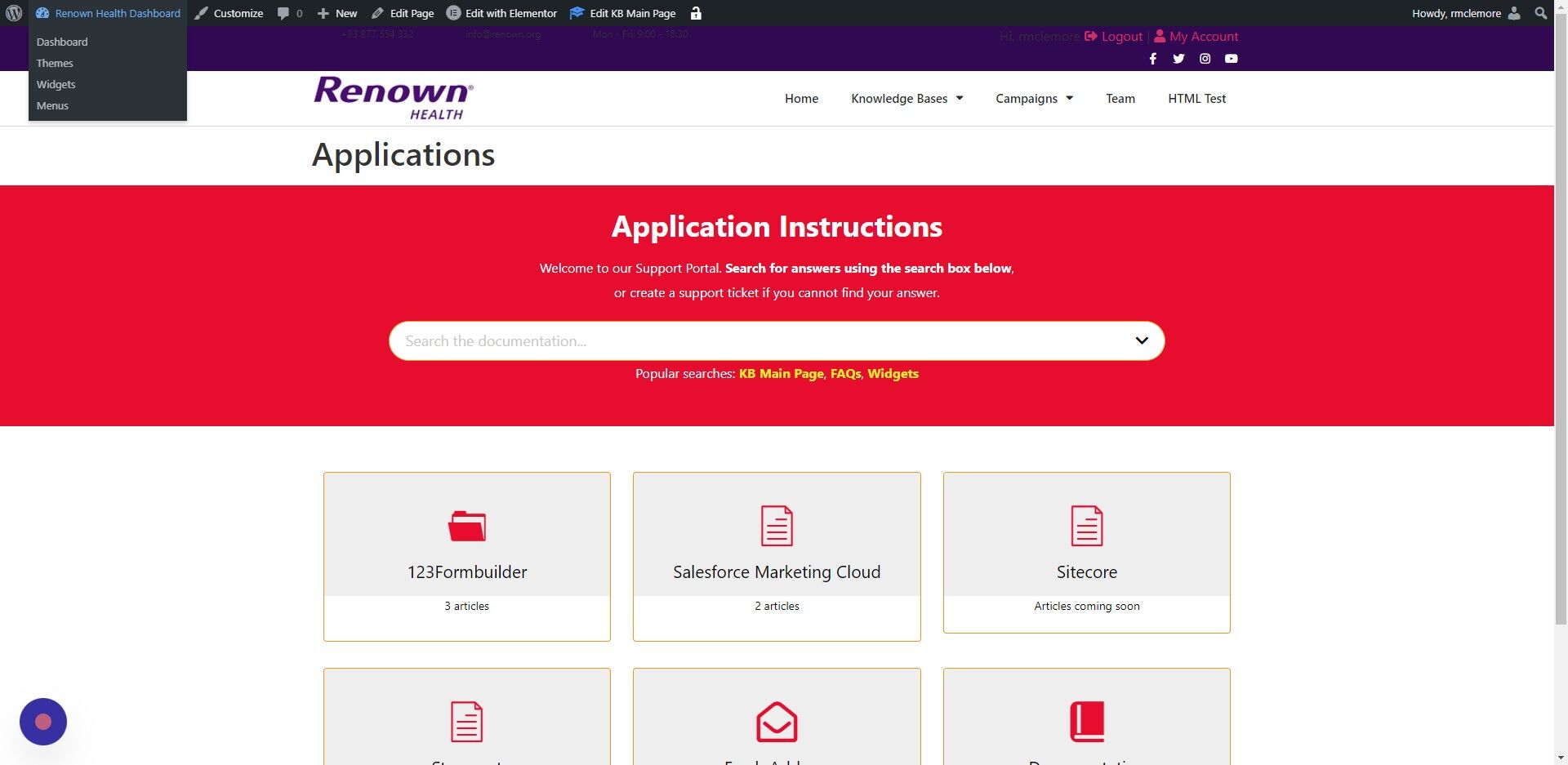 Screenshot of: Click "Renown Health Dashboard"