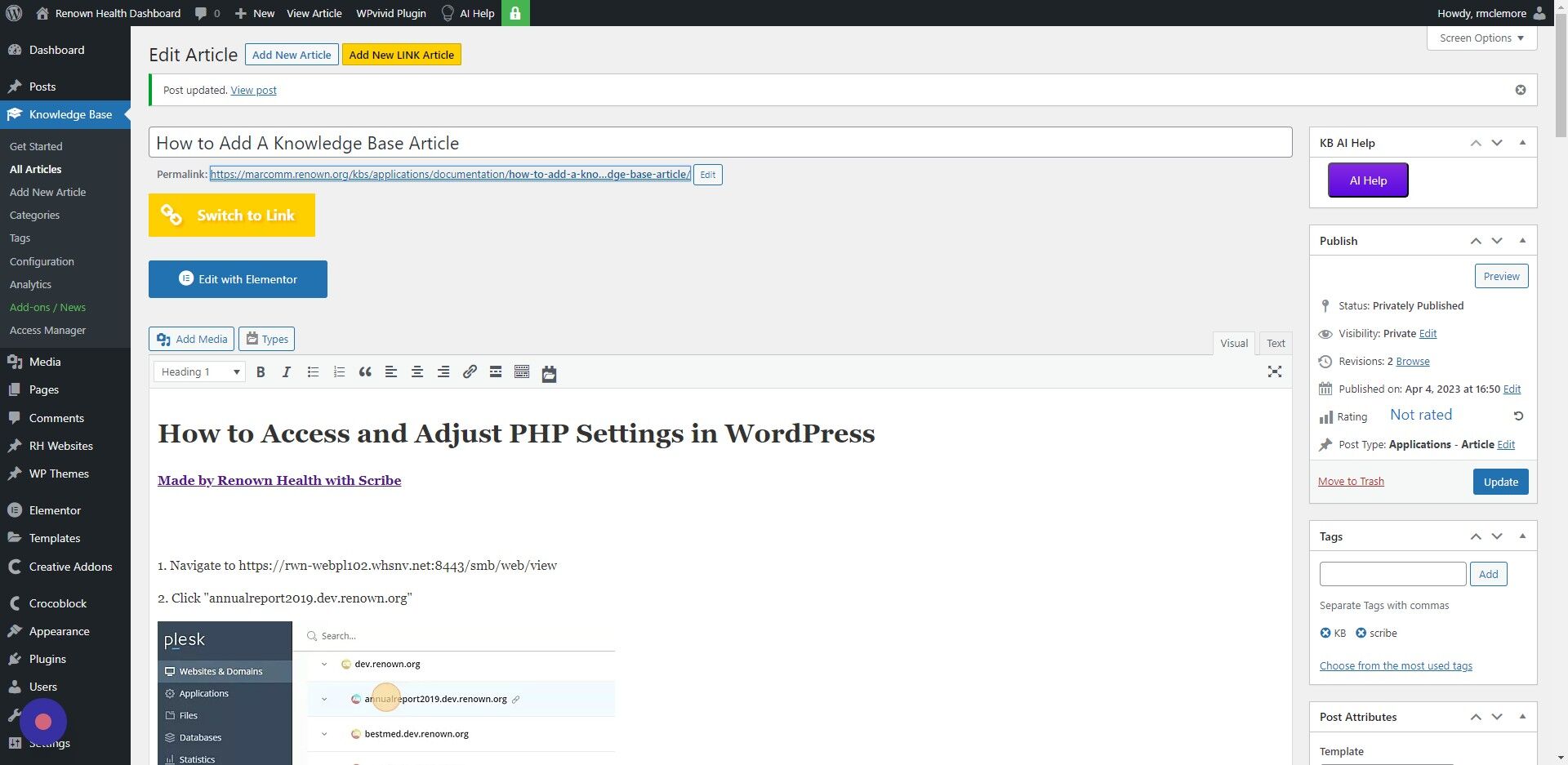 Screenshot of: Click "how-to-add-a-kno…dge-base-article"