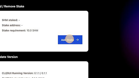 Screenshot of: Click "Add Stake"