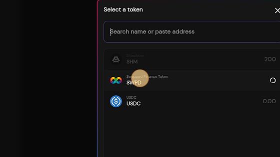 Screenshot of: Select another token, like "SWPD"