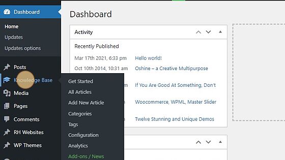 Screenshot of: Click "Knowledge Base"