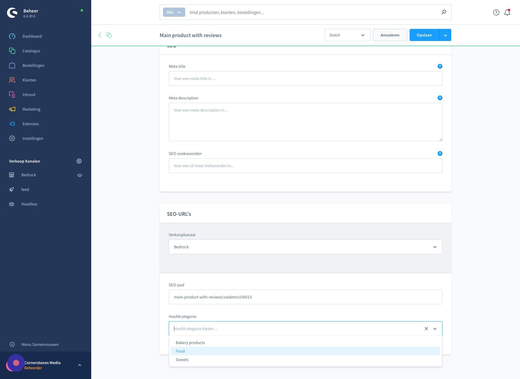Screenshot of: Selecteer de categorie welke als standaard moet worden gezet