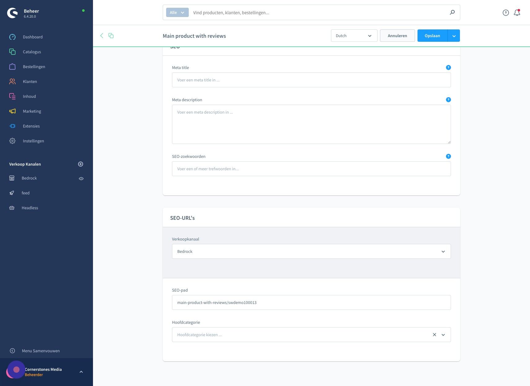 Screenshot of: Klik "Hoofdcategorie kiezen ..."