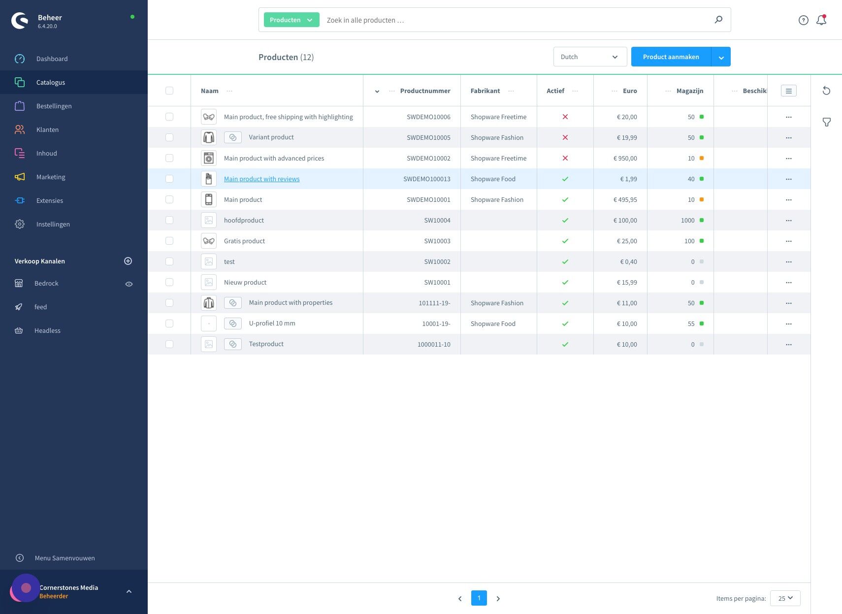Screenshot of: Klik het gewenste product welke je wilt aanpassen