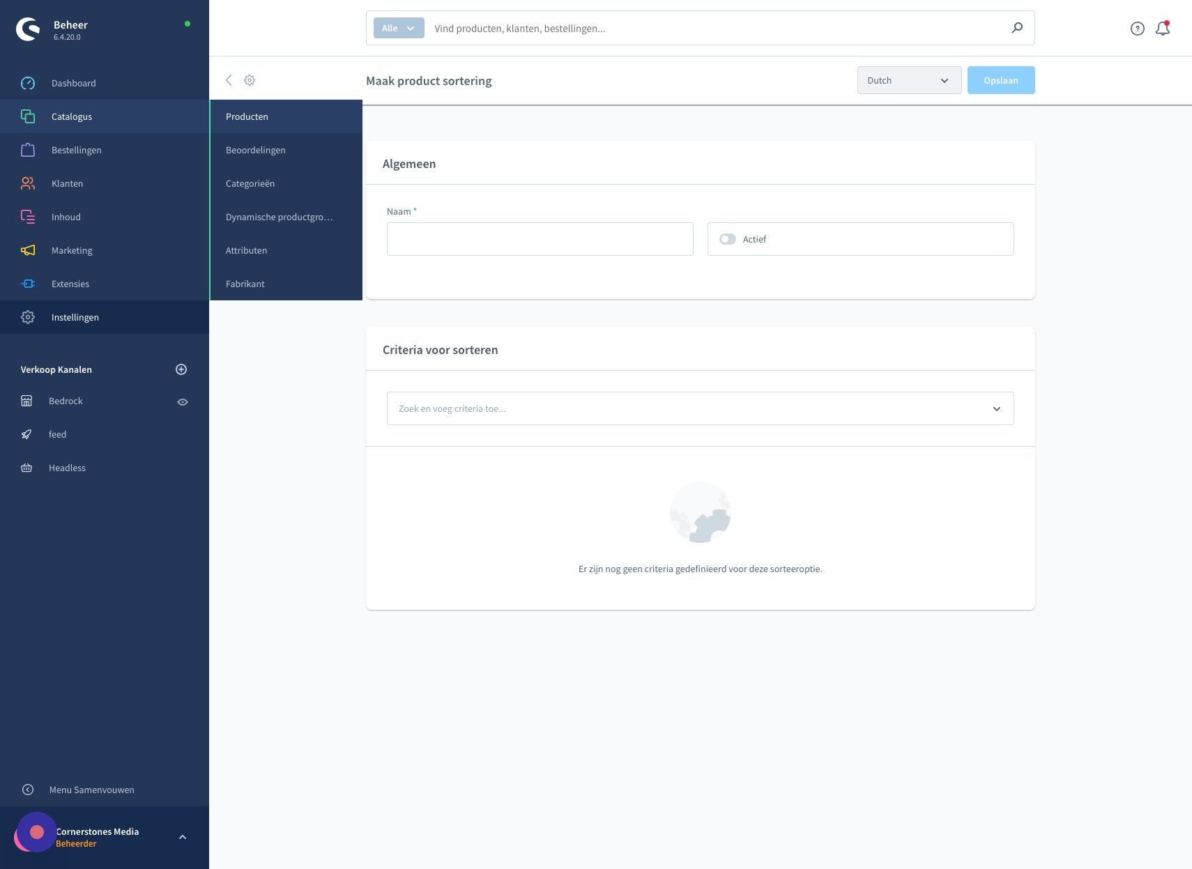 Screenshot of: Klik "Producten"