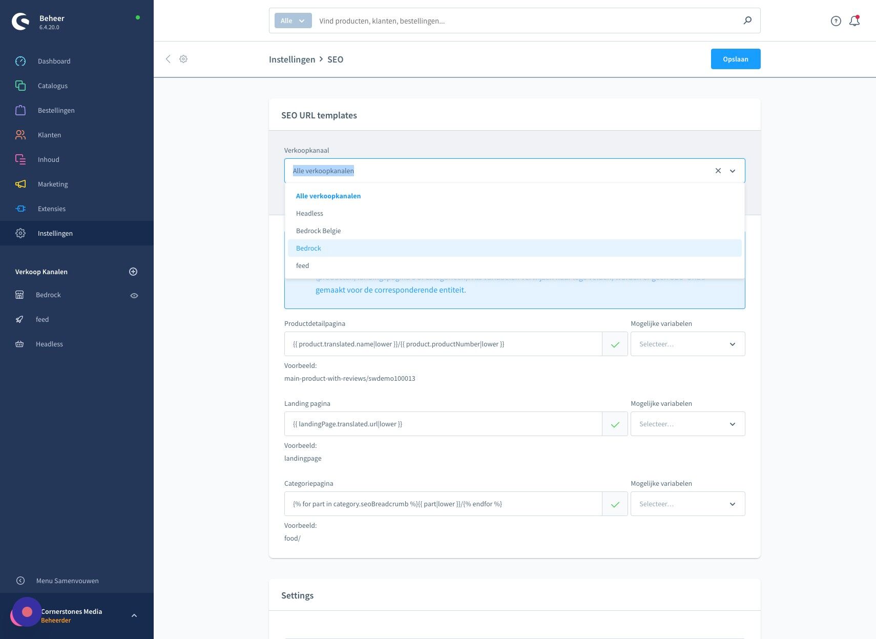 Screenshot of: Selecteer gewenst shop (saleskanaal)