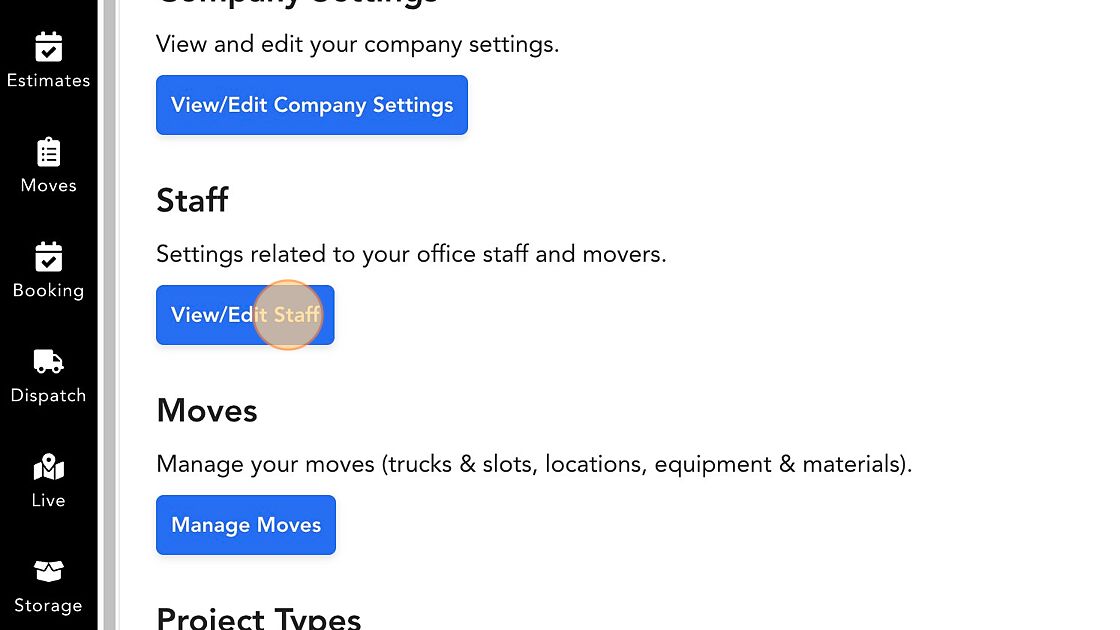 Screenshot of: Click "View/Edit Staff"