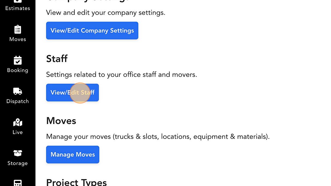 Screenshot of: Click "View/Edit Staff"