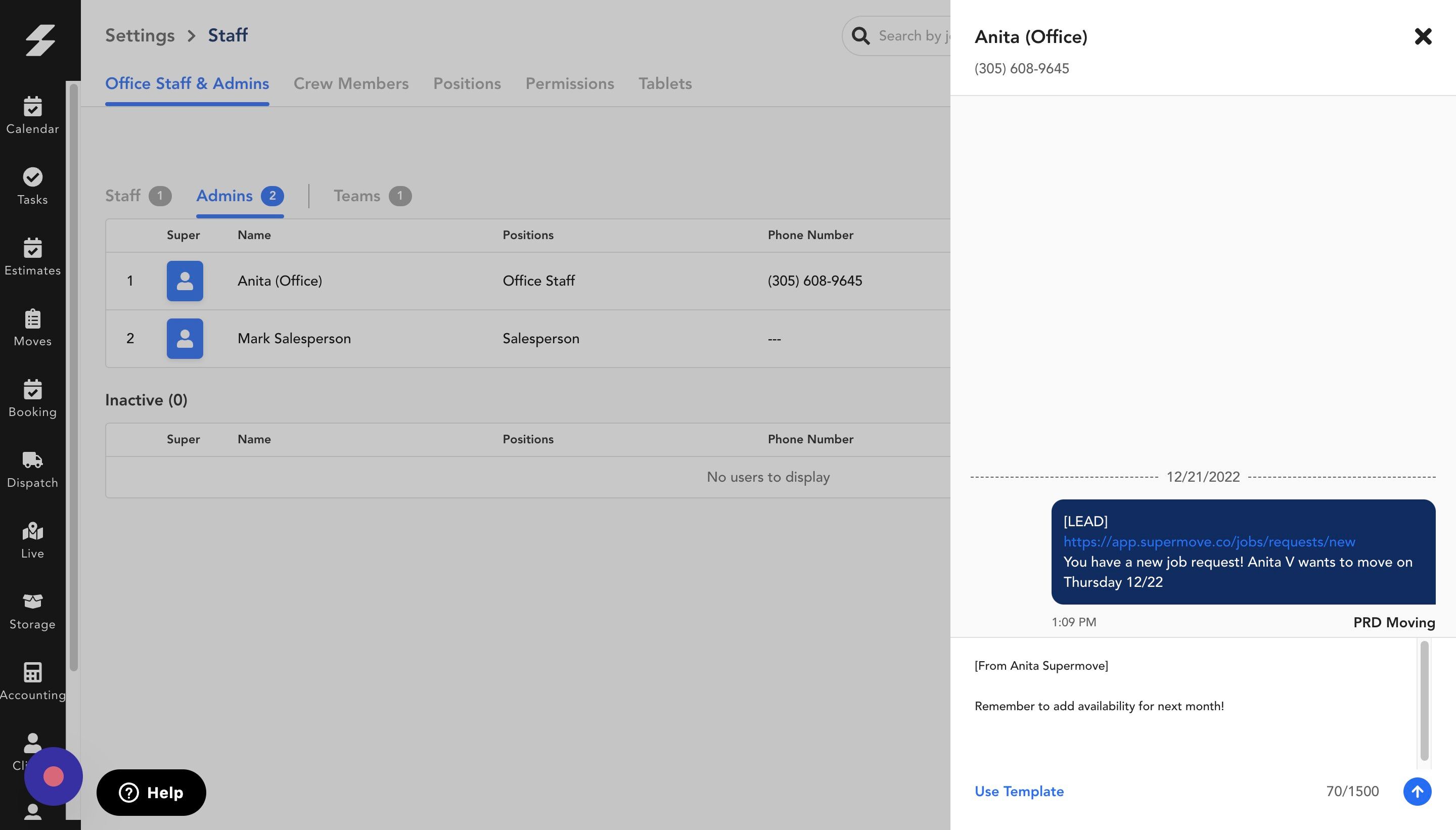 Screenshot of: Enter a message to the user. Click the arrow to send the message.