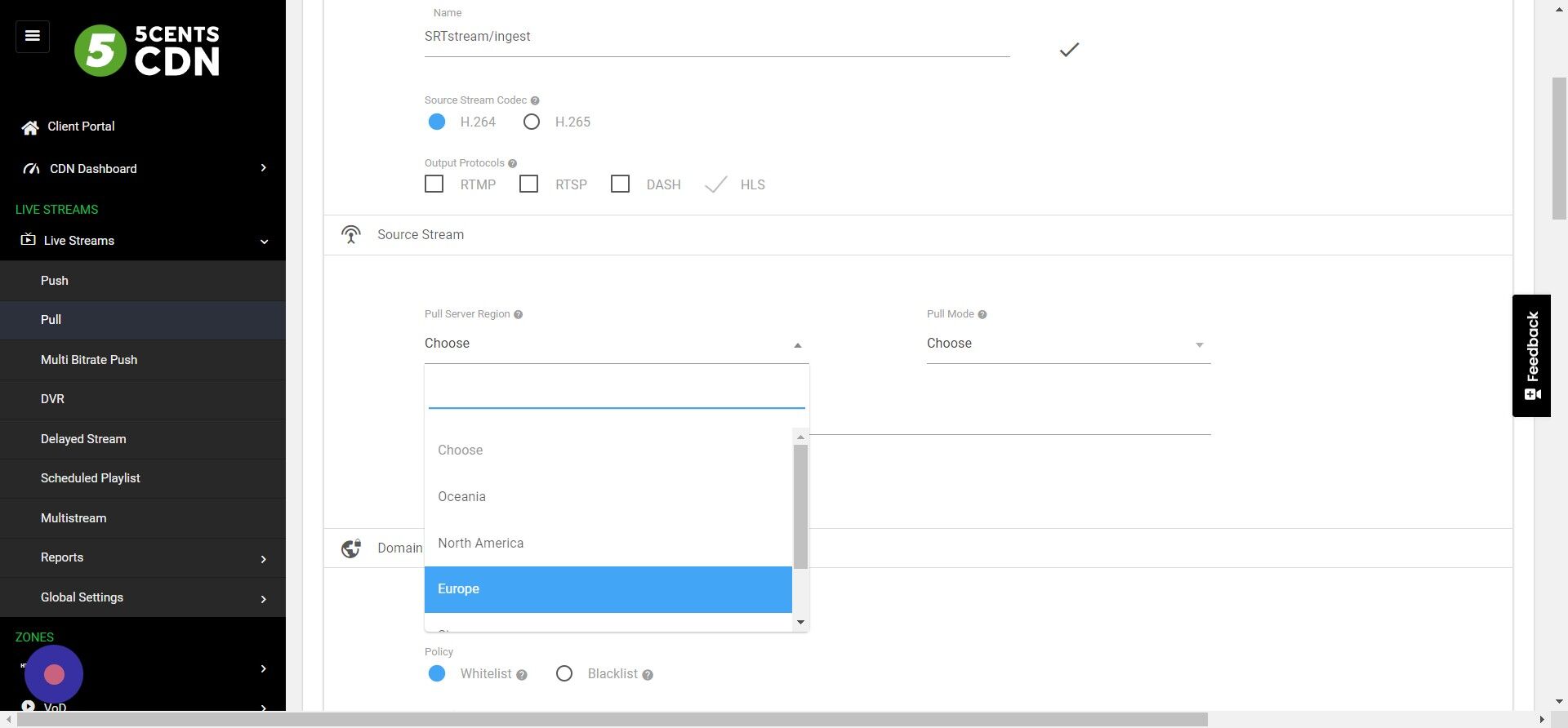 Screenshot of: Choose the nearest Pull Server Region