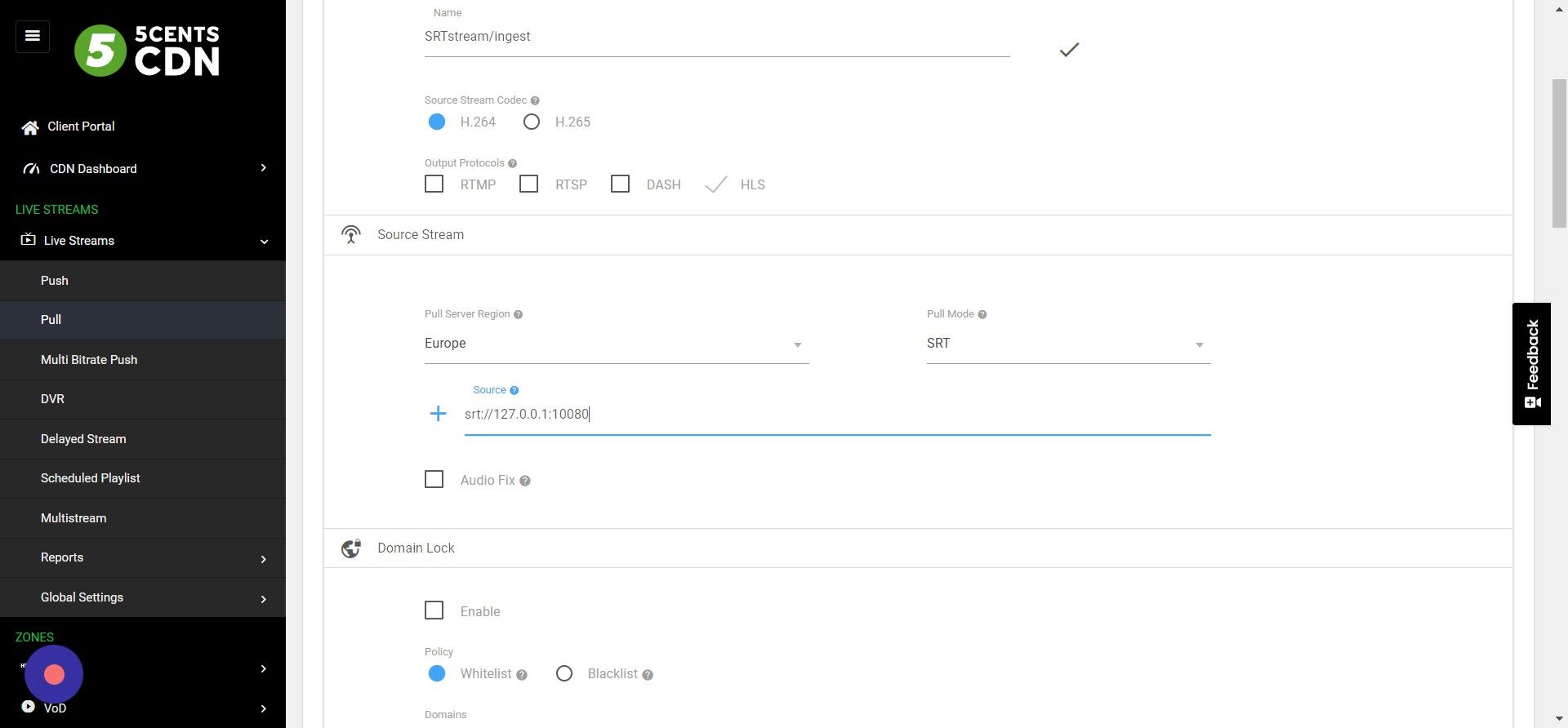 Screenshot of: Provide the SRT source URL
