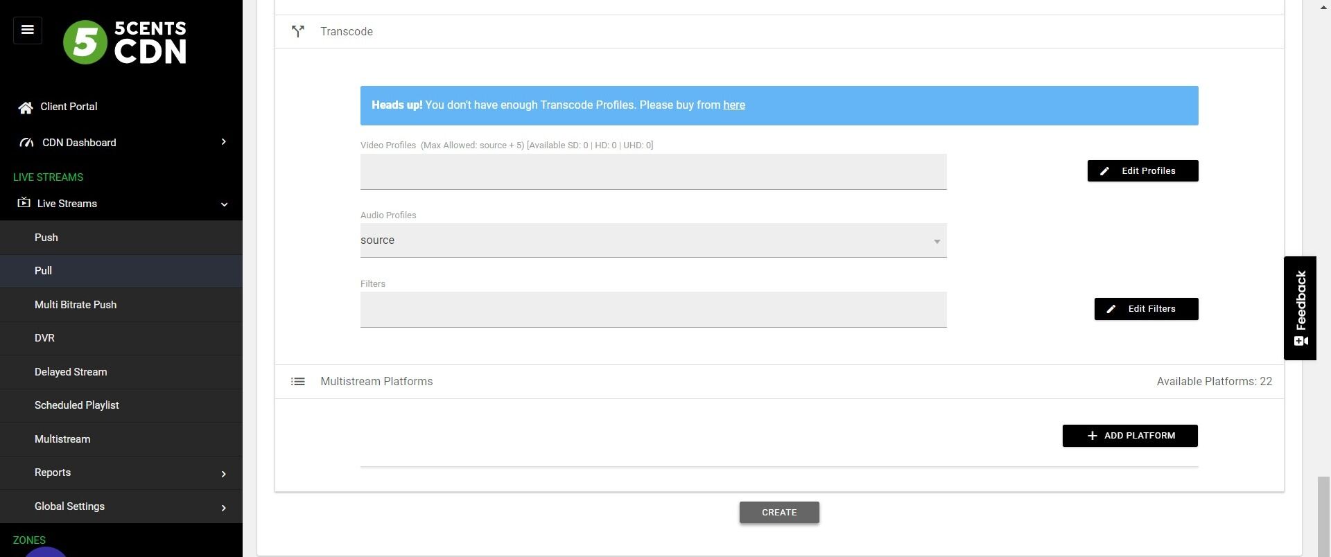 Screenshot of: Scroll Down the page and click the CREATE button
