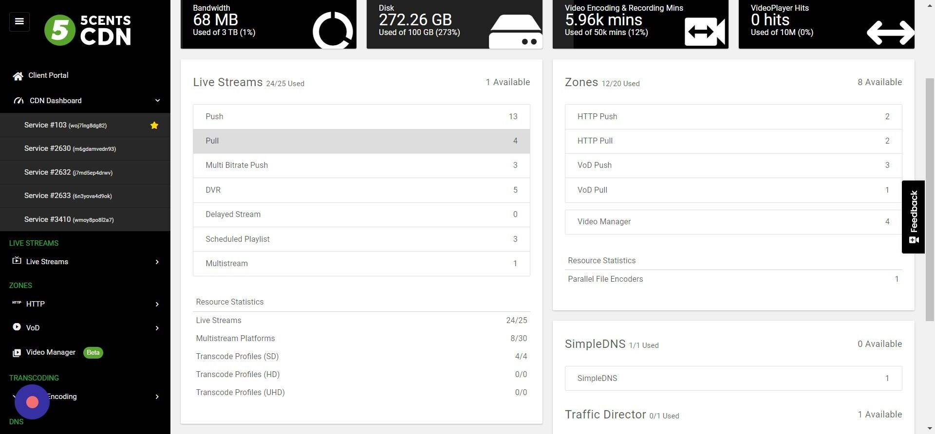 Screenshot of: Go to Dashboard and click Live Streams>Pull