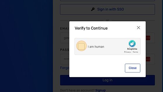 Screenshot of: Check "I am human"