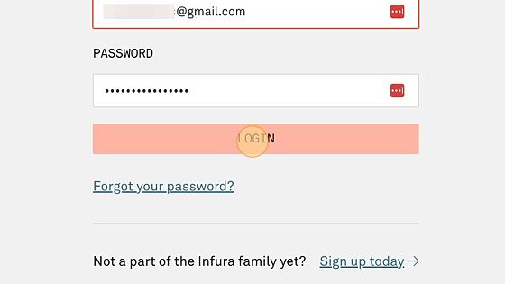 Screenshot of: Create an Infura.io account and login