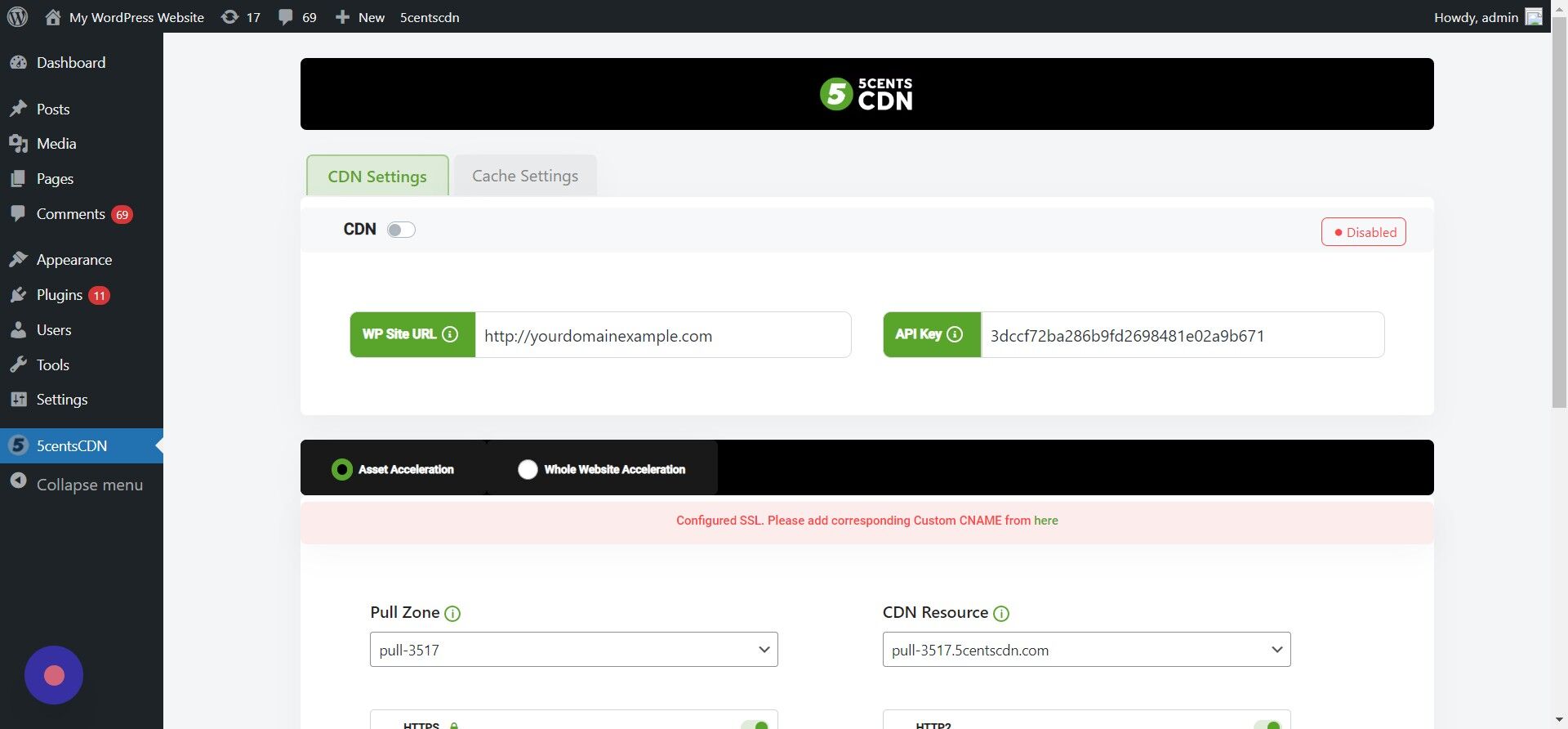 Screenshot of: You can enable CDN here. Once its enabled your website will be delivered via CDN.