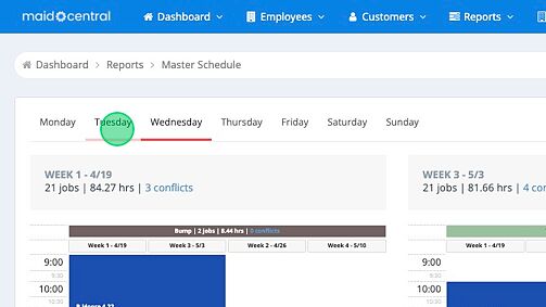 Screenshot of: Find a spot using the Master Schedule for any recurring services. Pay attention to the different weeks!