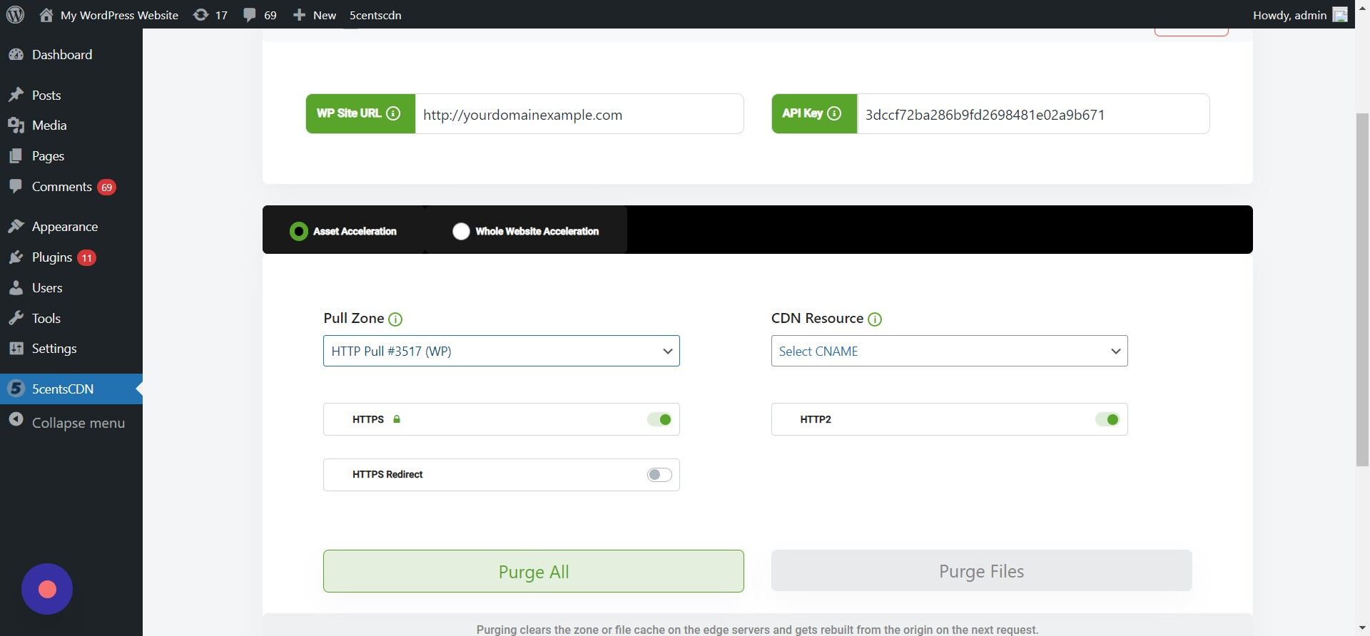 Screenshot of: Select the Pull Zone from the list and choose the CDN Resource. If you have added the CNAME to the zone then you can choose the CNAME from the list