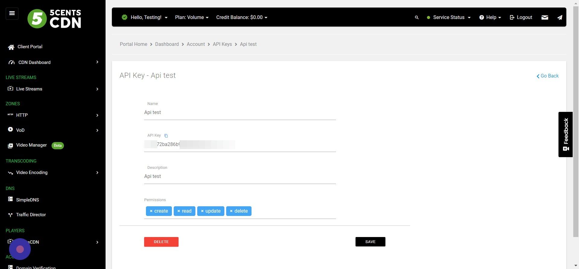 Screenshot of: Copy the API Key. If you are not created it, you can click here