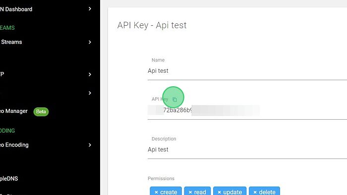 Screenshot of: Copy the API Key. If you are not created it, you can click here