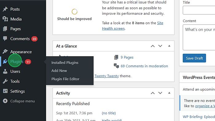 Screenshot of: Click Plugins